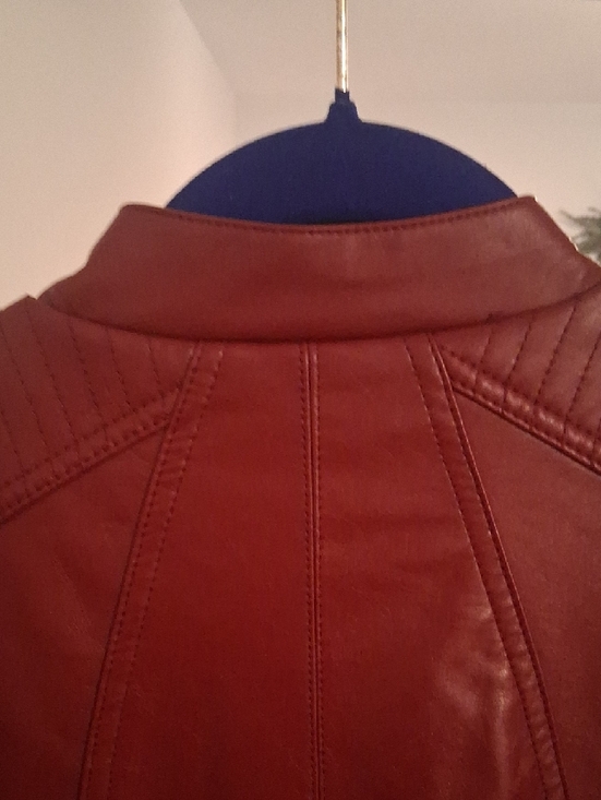 Faux Leather Moto Jacket - Rust Brown - Picture 6 of 14